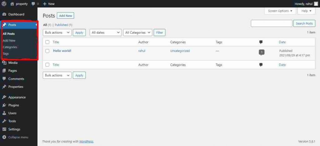 WordPress admin panel introduction in Hindi