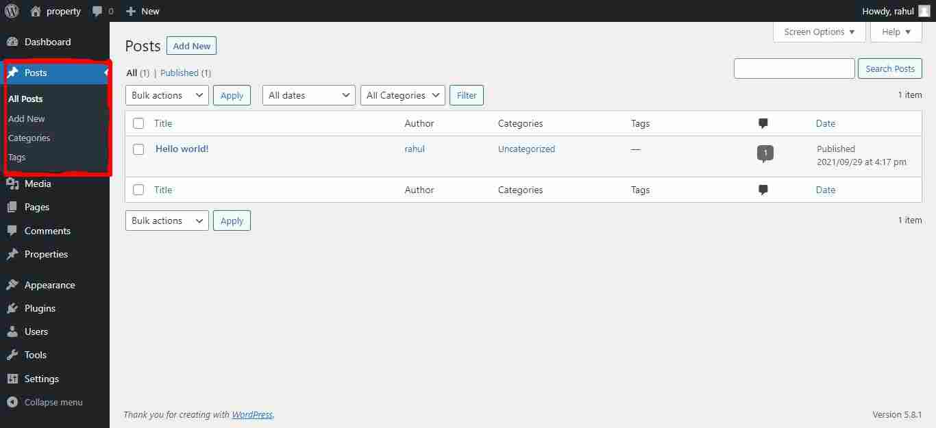 WordPress admin panel introduction in Hindi